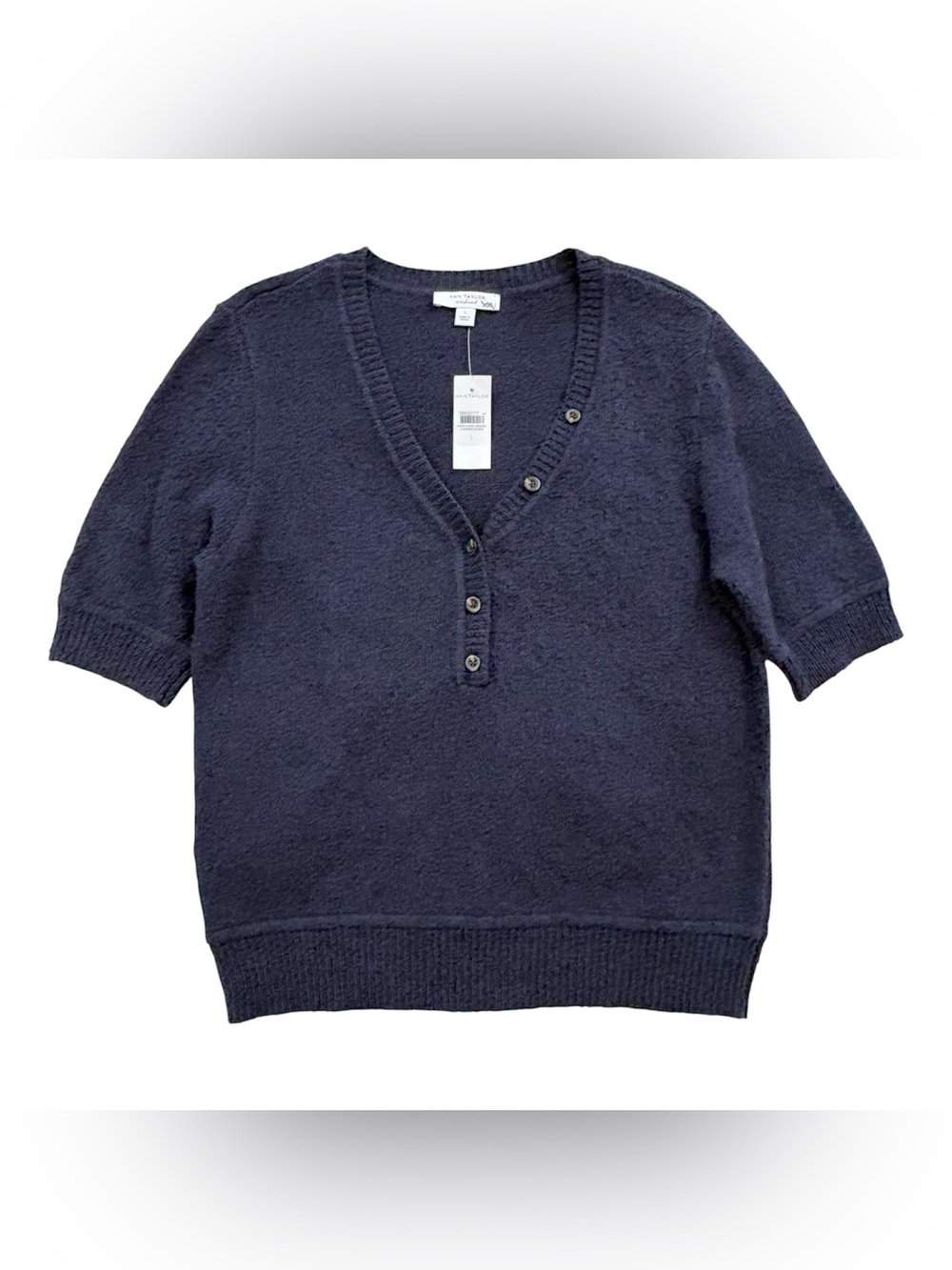 NWT Ann Taylor Weekend Navy Henley Top Large